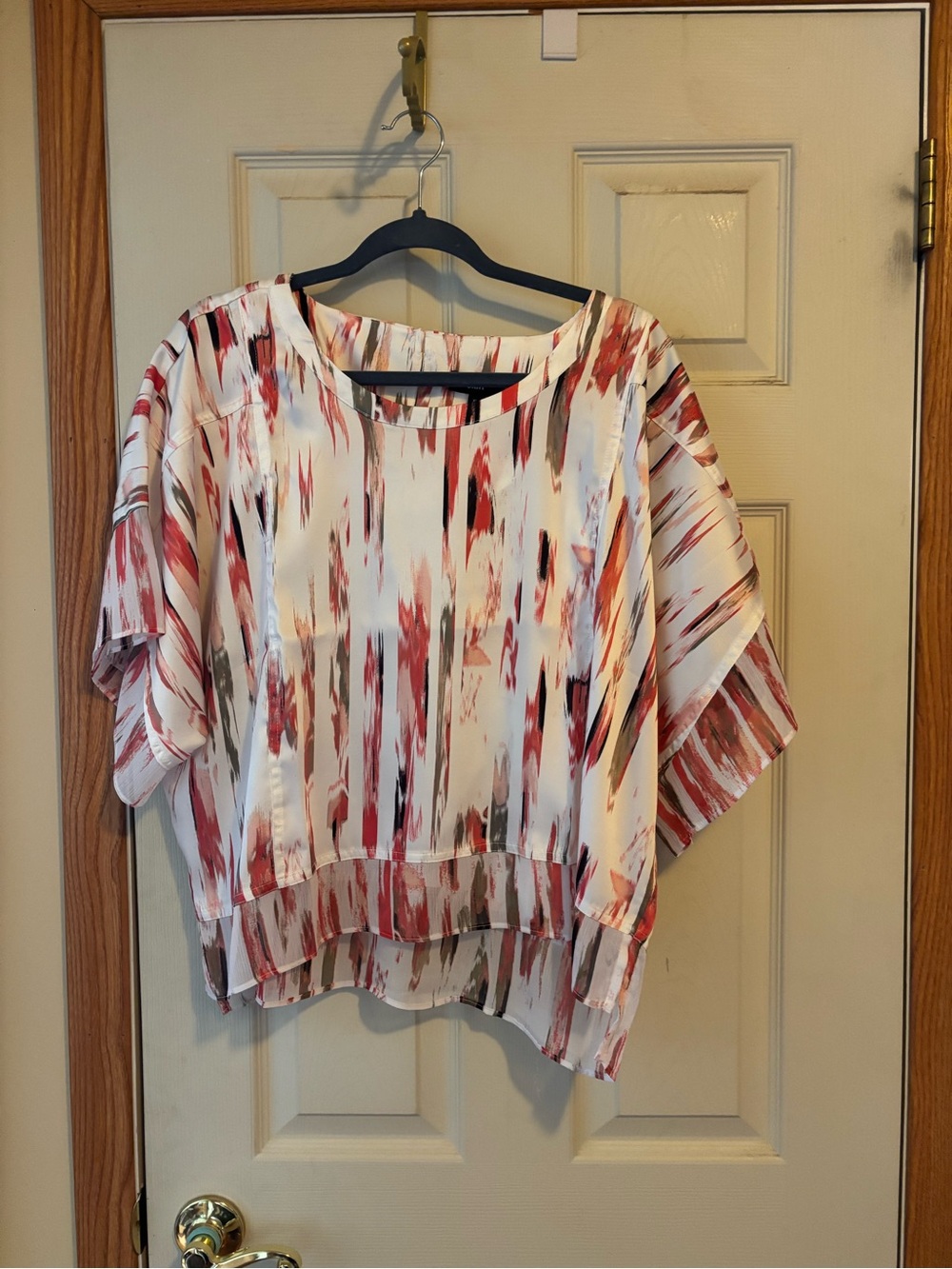 DKNY Abstract Brushstroke Dolman Blouse - Red & Cream